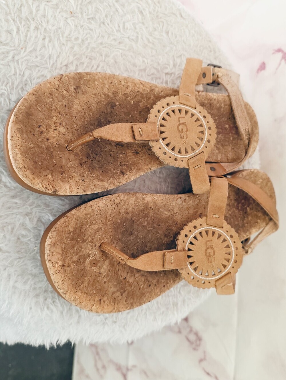 UGG Ayden II Cork Footbed Leather Thong Sandals Tan EU 39 US 8 - Picture 6 of 7
